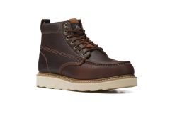 Mens Classic 6" Moc Toe Wedge Work Boots Full Grain Brown Pebble Leather