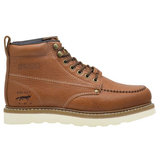 Men s 6 Moc Toe Safety Work Boots Pebble Leather Brown Golden Fox USA