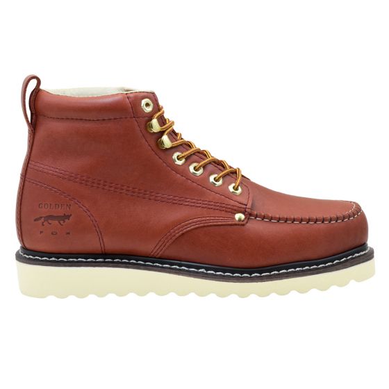 Men s 6 Steel Toe Moccasin Work Boots Redwood Leather Golden Fox USA