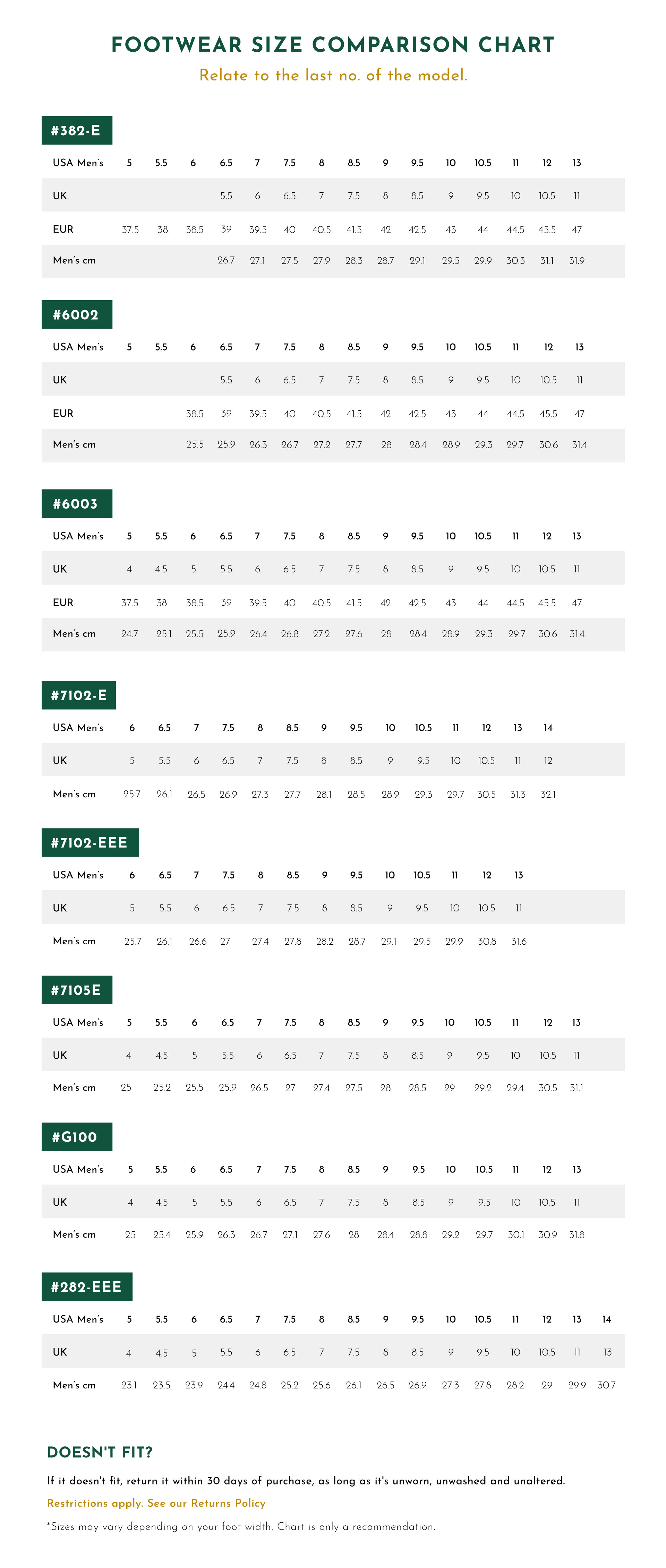 Size chart